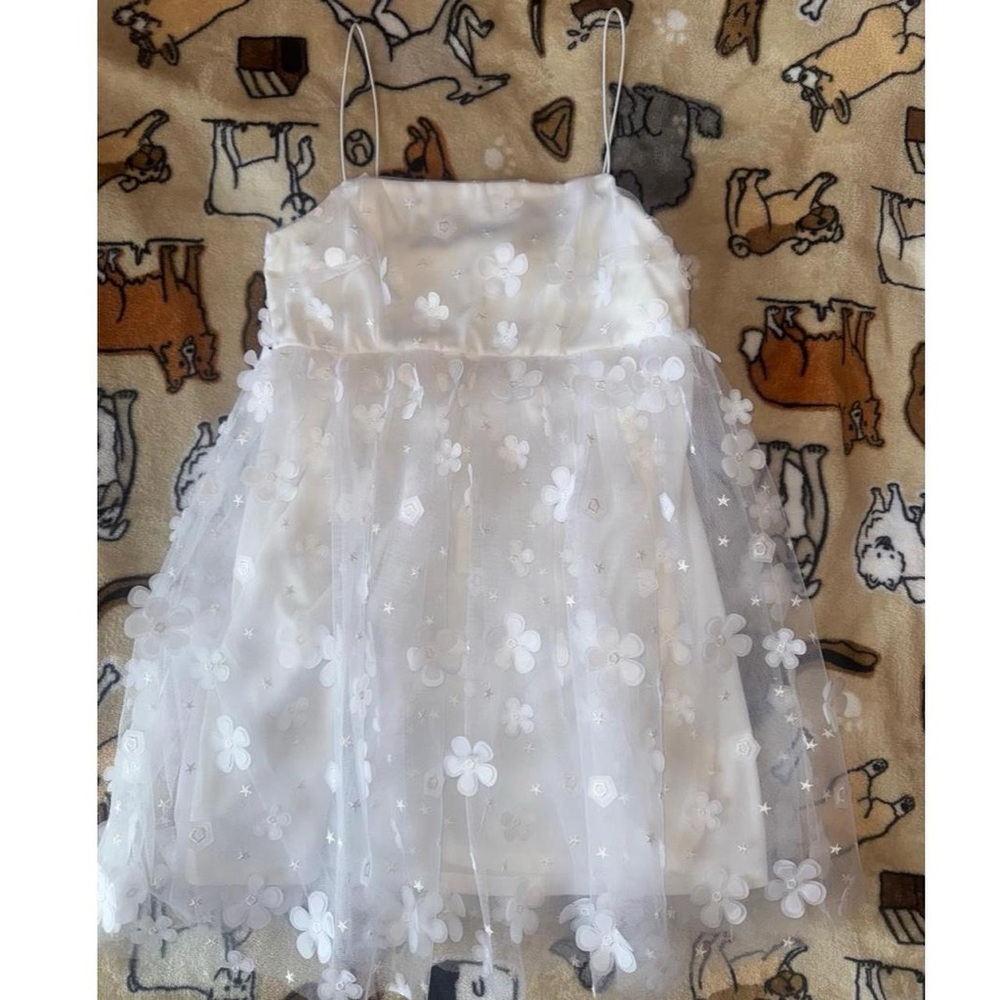 white tulle babydoll floral dress 🤍°❀.ೃ࿔*
